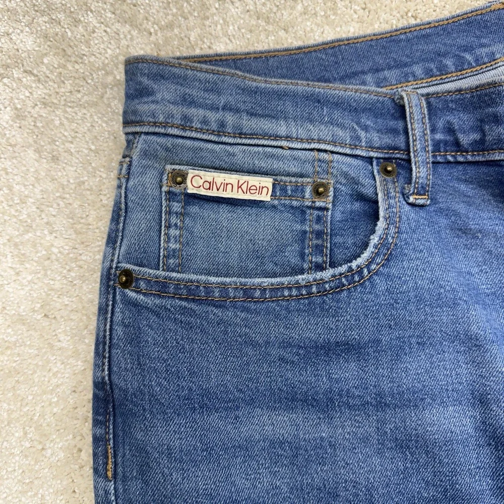 Calvin Klein Original Straight Jeans Womens 32x28 Blue Stretch‎ Denim Mid Rise